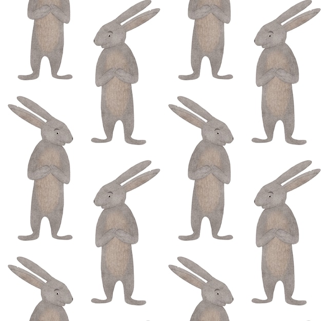 Hand drawn rabbit cute bunny clipart watercolor hare easter bunny design element seamless pattern for kids