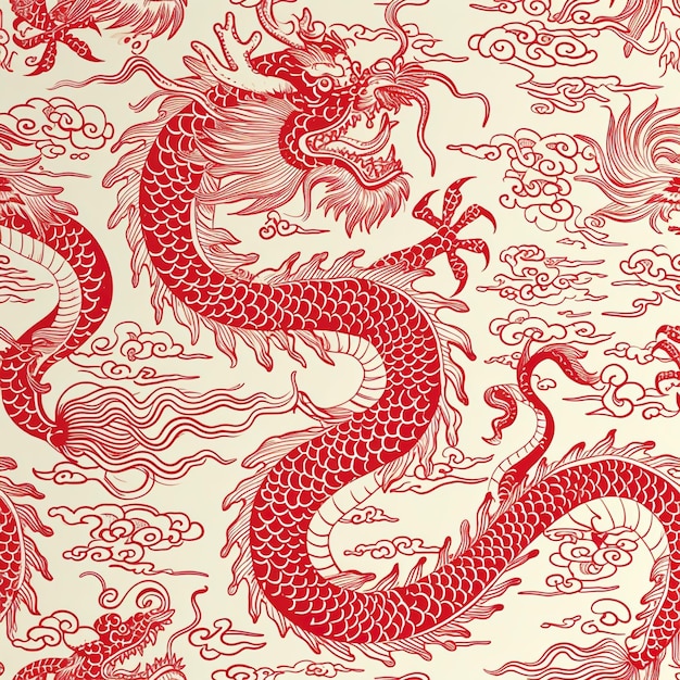 Hand drawn red chinese dragon pattern for chinese new year celebration v 6 Job ID 0e952c51498443ecaf53acc03d90fb41