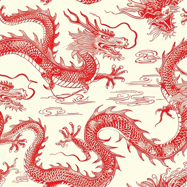 Hand drawn red chinese dragon pattern for chinese new year celebration v 6 Job ID 50105eeb87804a6d9519225a67ac1839