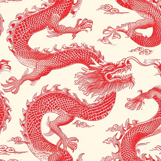 Hand drawn red chinese dragon pattern for chinese new year celebration v 6 Job ID 5575cd9deec24349a3aa940334d46212