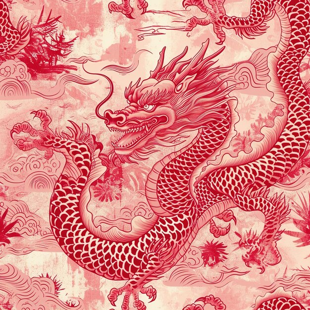 Photo hand drawn red chinese dragon pattern for chinese new year celebration v 6 job id 5575cd9deec24349a3aa940334d46212