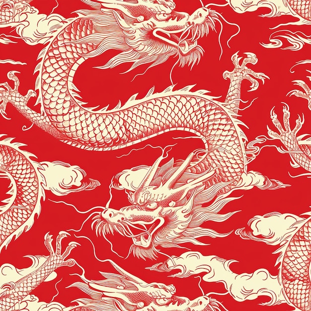 Hand drawn red chinese dragon pattern for chinese new year celebration v 6 Job ID ba179019be8e4bafafb8faccab3db1d2