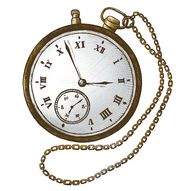 Hand drawn retro pocket watch design element
