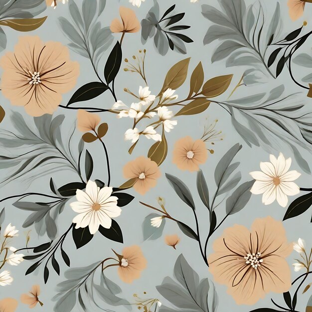 hand drawn retro seamless floral pattern background