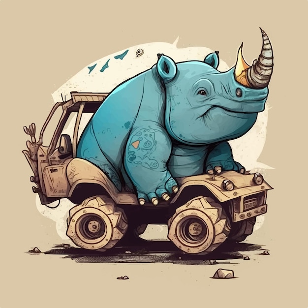 Ручная карикатура на носорога на грузовике-монстре