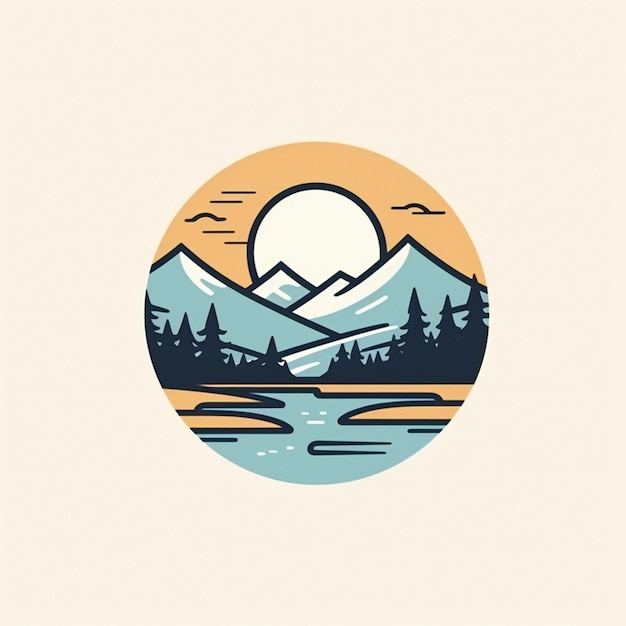 Photo hand drawn river flat minimalist logo illustration