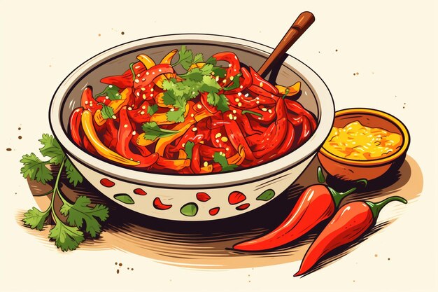 Photo hand drawn salsa fajita