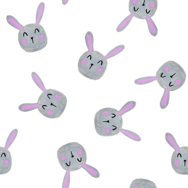 Hand drawn seamless Easter bunny pattern Cute bunny white background Watercolor Illustration