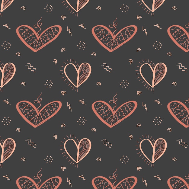 hand drawn seamless pattern for valentines day on dark background. can be used for wallpaper, pattern fills, web page background,surface textures.