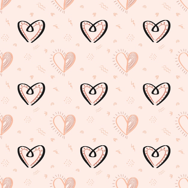 Hand drawn seamless pattern for Valentines Day on pink background. Can be used for wallpaper, pattern fills, web page background,surface textures.