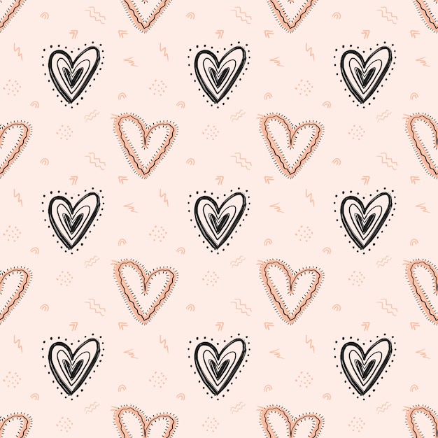 Hand drawn seamless pattern for Valentines Day on pink background. Can be used for wallpaper, pattern fills, web page background,surface textures.