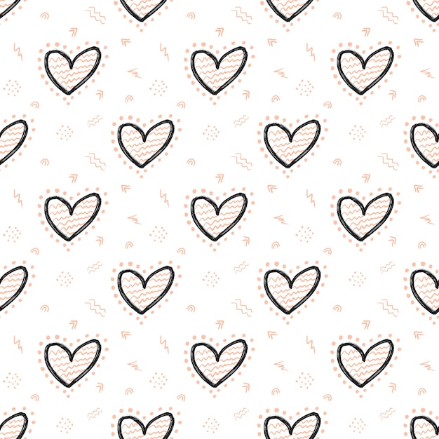 Hand drawn seamless pattern for Valentines Day on white background. Can be used for wallpaper, pattern fills, web page background,surface textures.