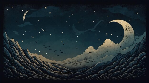 Ручно нарисованный бесшовный рисунок с облаками лунными звездами Вектор звездный лунный свет ночной фон