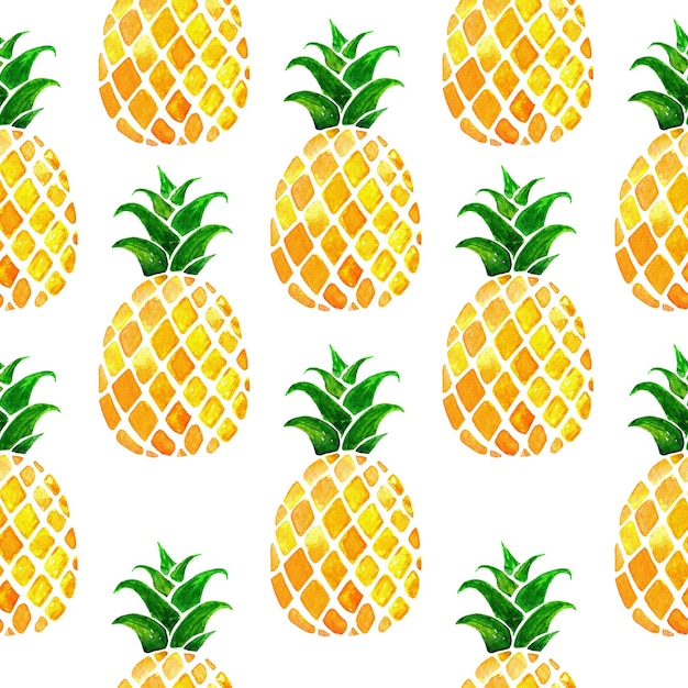 Hand drawn seamless pattern with pineapples isolated on white background