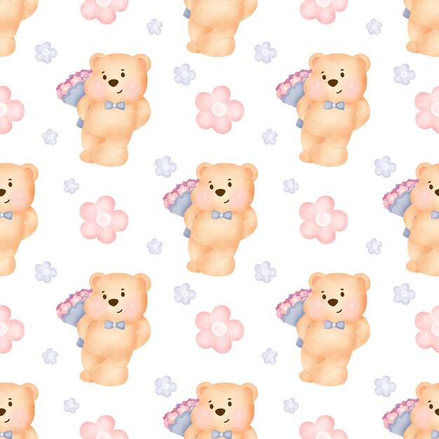 Photo hand drawn seamless patterns with cute bear