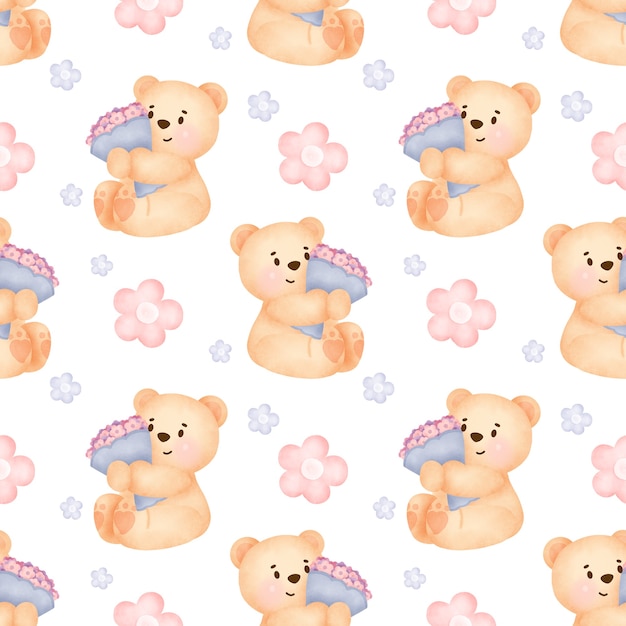 Photo hand drawn seamless patterns with cute bear