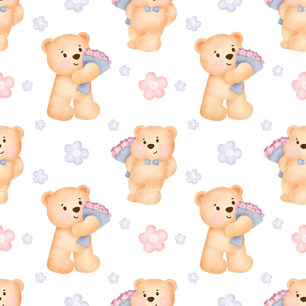 Hand drawn seamless patterns with cute bear