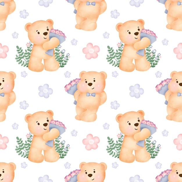 Hand drawn seamless patterns with cute bear