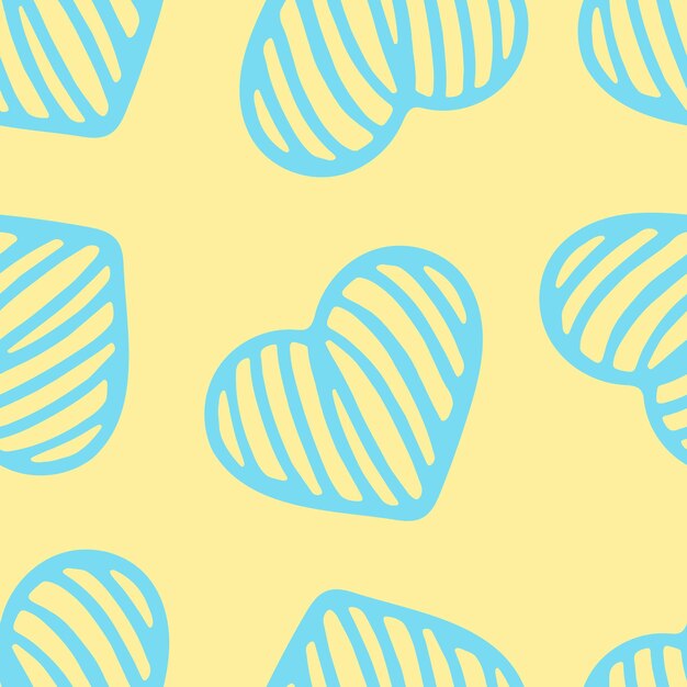 Hand drawn seamless patterns with hearts in doodle style