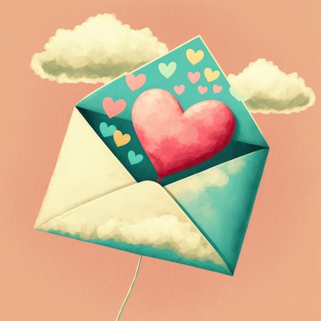 Hand drawn of sending love via mail pastel color background