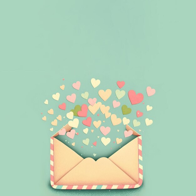 Hand drawn of sending love via mail pastel color background