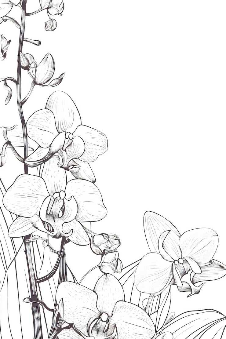 Photo hand drawn sketch of a flower with the title orchids.