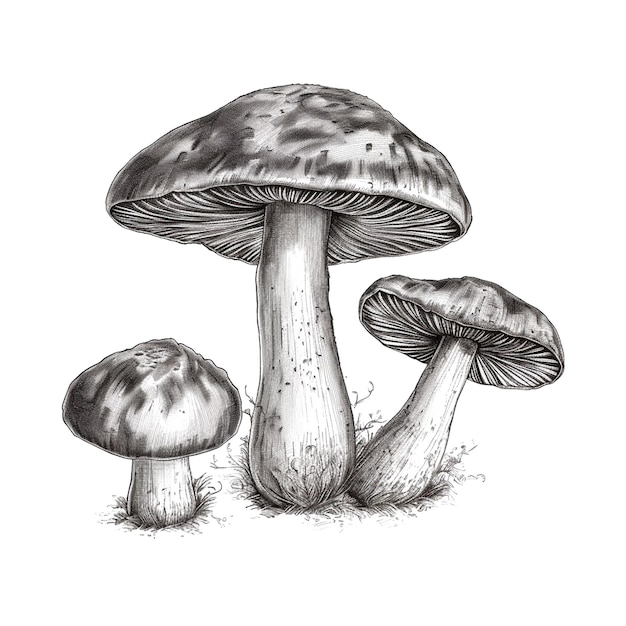 Hand drawn sketch of mushrooms