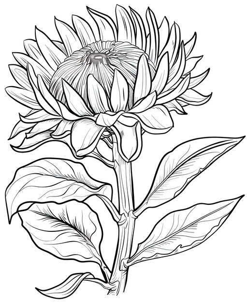 Hand drawn sketch of protea flower isolated on white background