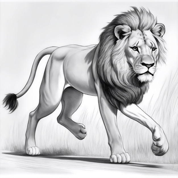 立っているライオンを手で描いたスケッチ