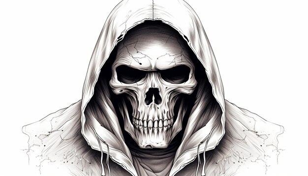 Photo hand drawn skull in hood