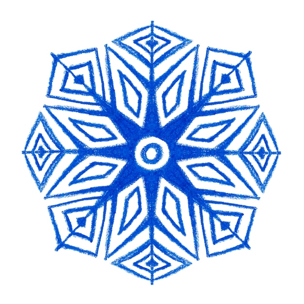 Hand drawn snow flake hand made art with crayon abstract geometric snowflake