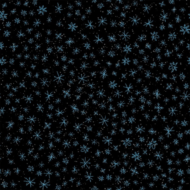 Hand drawn snowflakes christmas seamless pattern subtle flying snow flakes on chalk snowflakes backg...