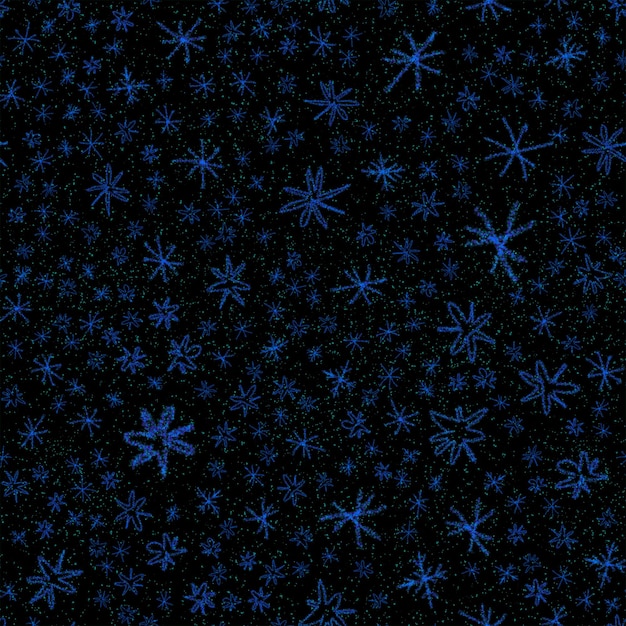 Hand Drawn Snowflakes Christmas Seamless Pattern. Subtle Flying Snow Flakes on chalk snowflakes Background. Actual chalk handdrawn snow overlay. Exceptional holiday season decoration.