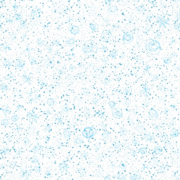 Hand Drawn Snowflakes Christmas Seamless Pattern. Subtle Flying Snow Flakes on chalk snowflakes Background. Adorable chalk handdrawn snow overlay. Superb holiday season decoration.