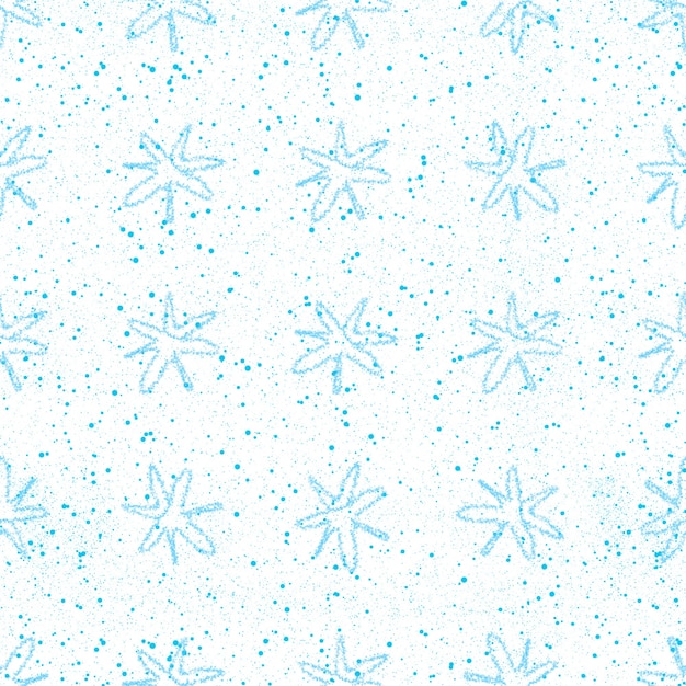 Hand Drawn Snowflakes Christmas Seamless Pattern. Subtle Flying Snow Flakes on chalk snowflakes Background. Alluring chalk handdrawn snow overlay. Popular holiday season decoration.