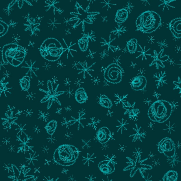 Hand Drawn Snowflakes Christmas Seamless Pattern. Subtle Flying Snow Flakes on chalk snowflakes Background. Attractive chalk handdrawn snow overlay. Neat holiday season decoration.