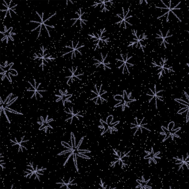 Hand Drawn Snowflakes Christmas Seamless Pattern. Subtle Flying Snow Flakes on chalk snowflakes Background. Attractive chalk handdrawn snow overlay. Rare holiday season decoration.