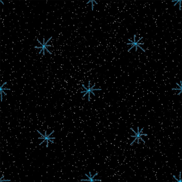 Hand Drawn Snowflakes Christmas Seamless Pattern. Subtle Flying Snow Flakes on chalk snowflakes Background. Authentic chalk handdrawn snow overlay. Trending holiday season decoration.