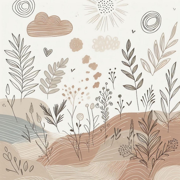 Photo hand drawn soft earth tones background