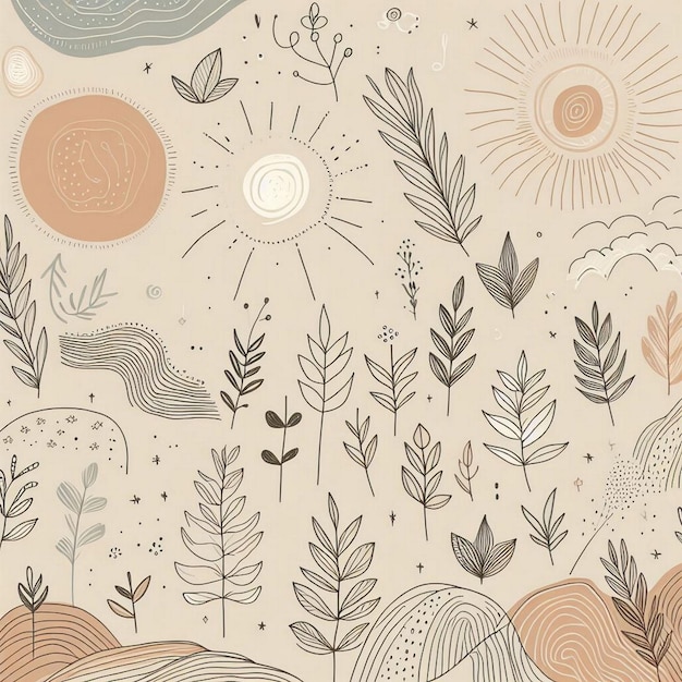 Photo hand drawn soft earth tones background