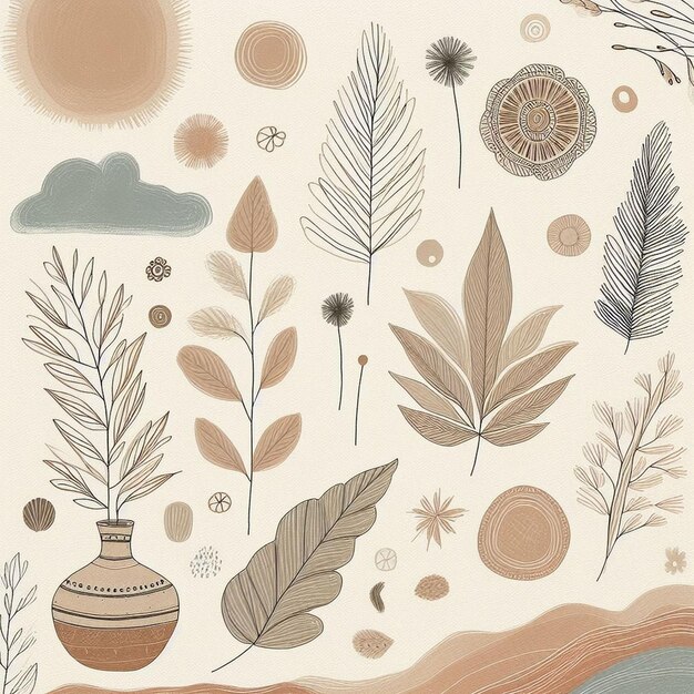 Photo hand drawn soft earth tones background