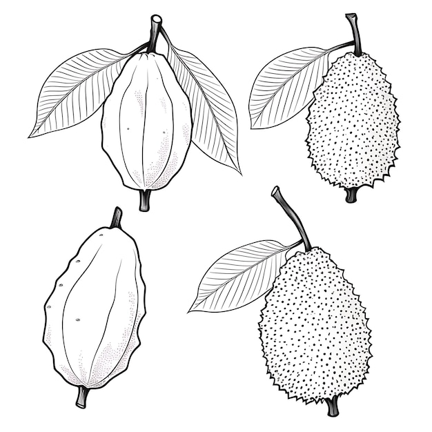 Foto ramo di soursop disegnato a mano contorno colore nero su sfondo bianco cont contorno minimalista semplice