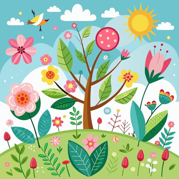 Photo hand drawn spring background