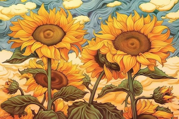 Hand drawn sunflower background