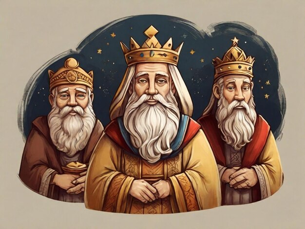 Photo hand drawn three wise men