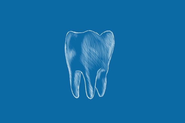 Hand drawn tooth on blue background