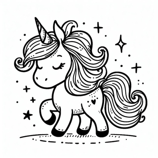 Hand drawn unicorn outline illustration