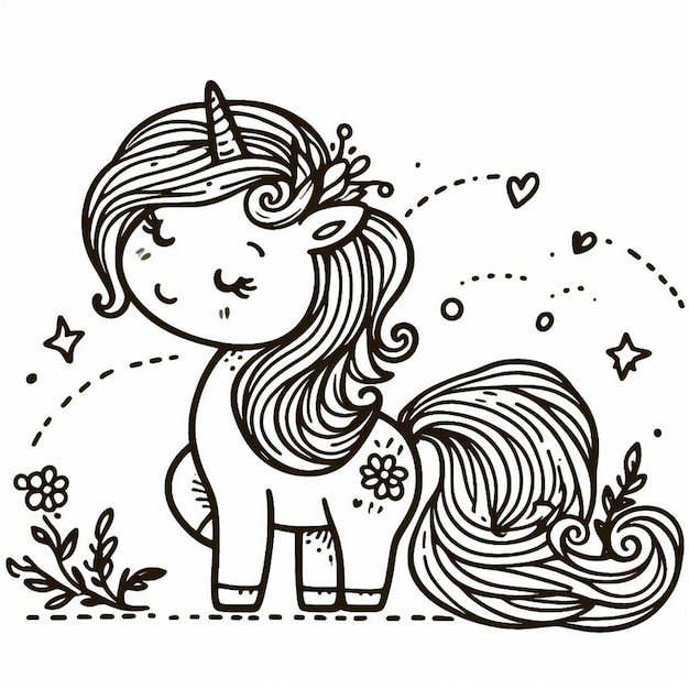 Photo hand drawn unicorn outline illustration