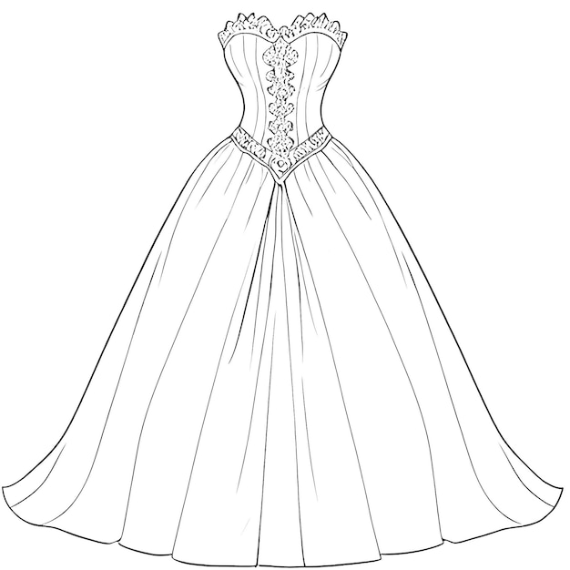 Hand drawn vector illustration of dress princess coloring page