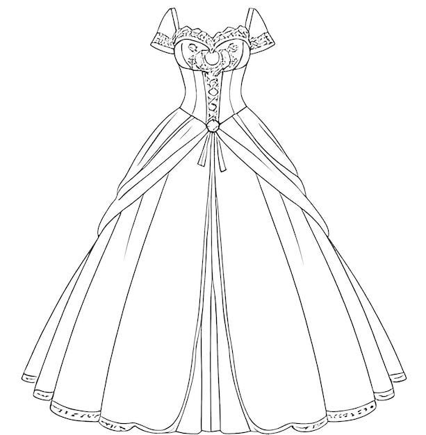 Hand drawn vector illustration of dress princess coloring page